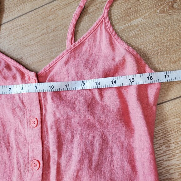 Forever 21 Womens Dress Sz M Coral Orange Button Front Mini Linen Blend Strappy - Picture 15 of 16